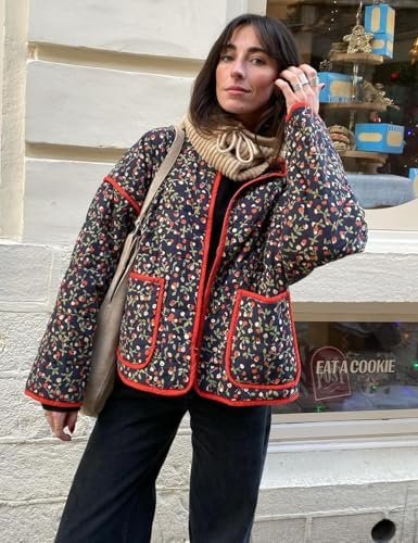 Yimoon Women's Cropped Puffer Quilted Jacket Vintage Floral ...