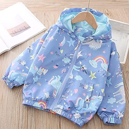 Girls Cartoon Unicorn Jackets Spring Zip Kids Hooded Flaming...