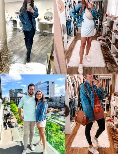 PUWEI Women's Oversized Denim Jacket Distressed Lapel Button...