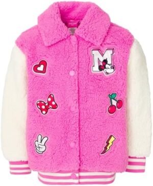 Disney Minnie Mouse Girls Varsity Faux Fur Sherpa Jacket Tod... Disney Minnie Mouse Girls Varsity Faux Fur Sherpa Jacket Tod...