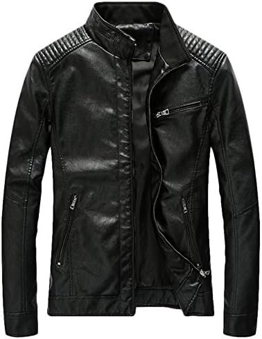 Youhan Men's Casual Zip Up Slim Bomber Faux Leather Jacket