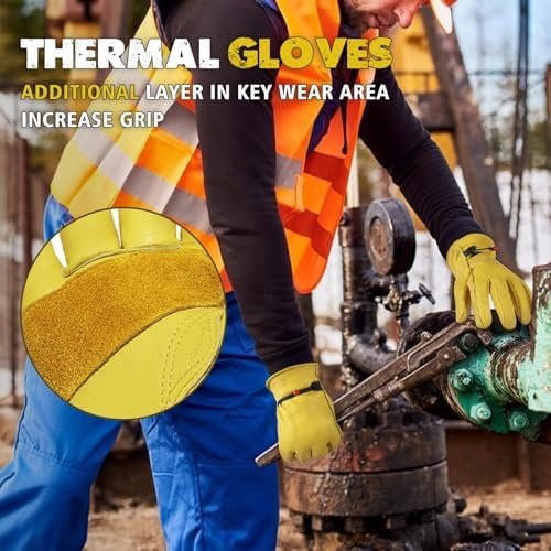 HLDD HANDLANDY Winter Leather Work Gloves, Warm Cowhide Glov...