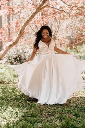 Boho Beach Wedding Dresses for Bride Lace Chiffon Backless B...