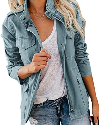 Pepochic Womens Military Jacket Zip Up Snap Buttons Lightwei...