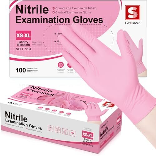 Schneider Nitrile Exam Gloves, 4 Mil Pink Disposable Gloves,...