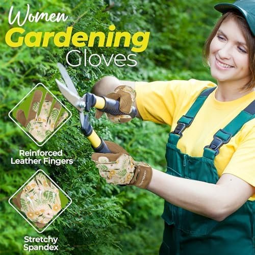 HANDLANDY Gardening Gloves for Women, Breathable Ladies Leat...