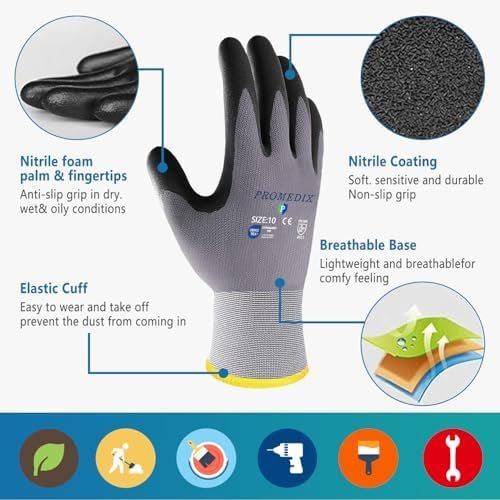 PROMEDIX P Nitrile Coated Work Gloves,MicroFoam Safety Work ...