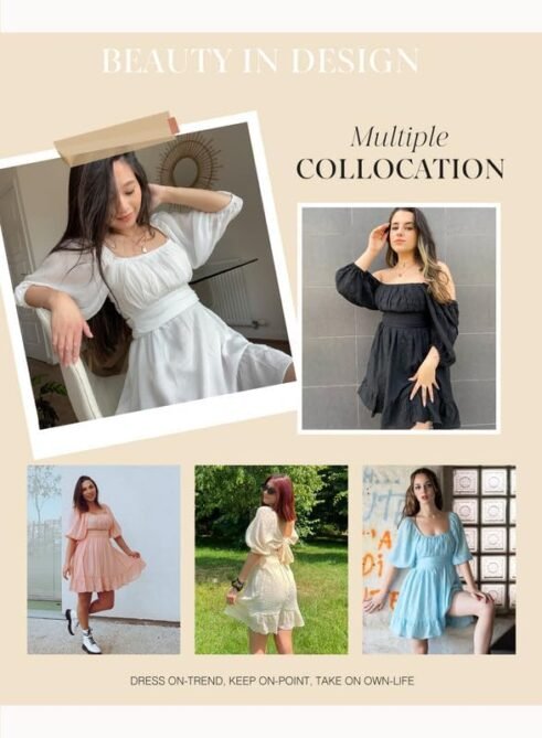 Dokotoo Womens Summer Dresses Square Neck Tie Back Lantern S...