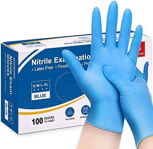 Schneider Nitrile Exam Gloves, Blue, 4 mil, Powder-Free, Lat...