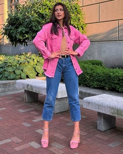 luvamia Denim Jacket for Women Oversized Button Down Casual ...