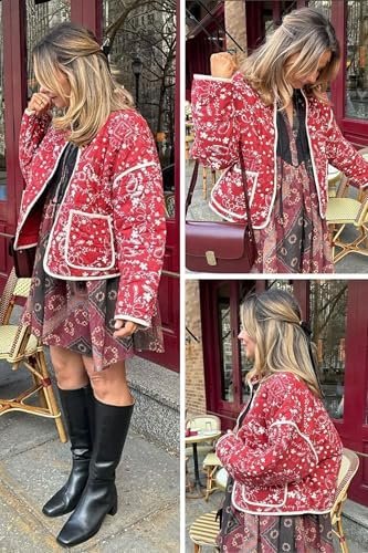 Wyeysyt Women's Cropped Puffer Jacket Lightweight Floral Pri...