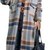 PUWEI Women's Casual Lapel Button Down Long Plaid Shirt Coat...