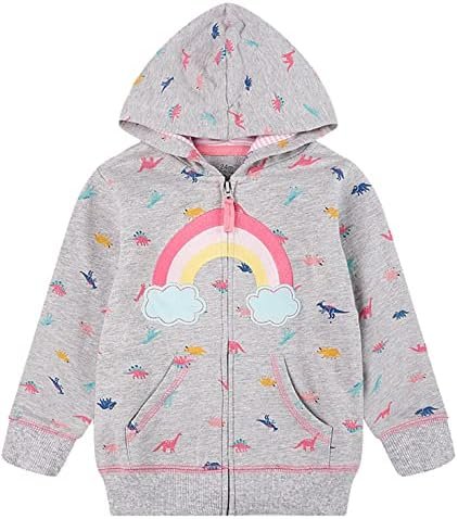 Baby Girl Zip-up Jacket Rainbow Unicorn Cotton Hoodie Sweats...