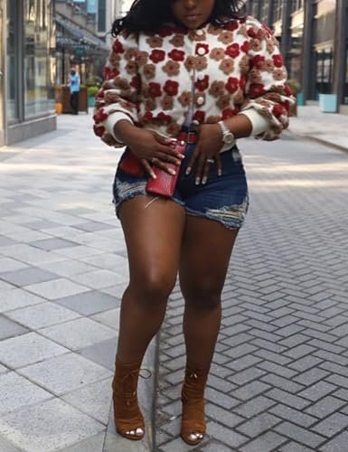 Yimoon Women's Cropped Floral Print Bomber Jacket Puff Sleev...