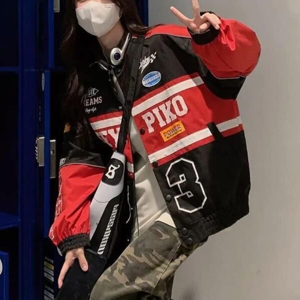 POHADON Varsity Jacket For Women Patchwork Long Sleeve Racin...