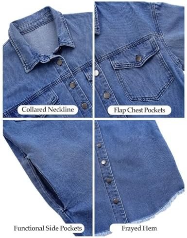 Vetinee Women’s Oversized Button Up Frayed Hem Shacket Long ...