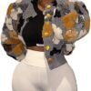 Womens Cropped Floral Print Jacket Warm Fleece Bomber Jacket...