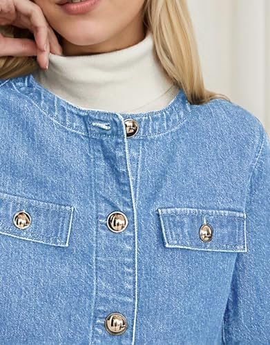 Kedera Jean Jacket Women 2025 Long sleeves Cropped Collarles...