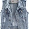 Kedera Womens Denim Jean Vest Classic Junior Button Up Cropp...
