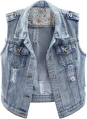 Kedera Womens Denim Jean Vest Classic Junior Button Up Cropp... Kedera Womens Denim Jean Vest Classic Junior Button Up Cropp...