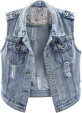 Kedera Womens Denim Jean Vest Classic Junior Button Up Cropp...