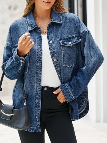 Tankaneo Womens Oversized Denim Jackets Trendy Diamond Quilt...