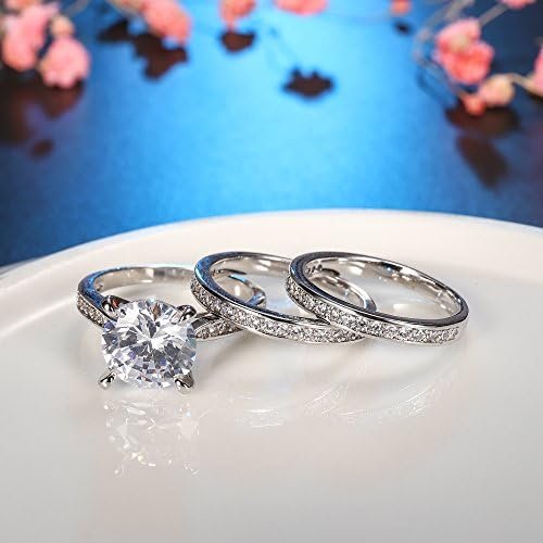 Cubic Zirconia Bridal Set - Big Round CZ White Gold Plated W...
