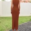 BTFBM Women Ruched Bodycon Maxi Dress Summer 2025 Sleeveless...