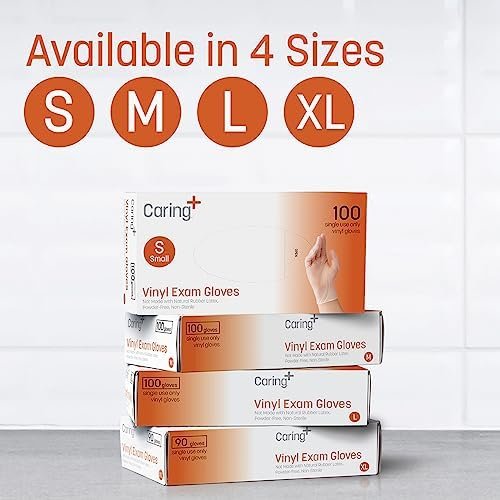Caring Vinyl Exam Gloves Powder Free and Not Made with Natur...