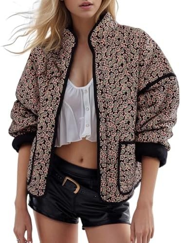 Yimoon Women's Cropped Puffer Quilted Jacket Vintage Floral ... Yimoon Women's Cropped Puffer Quilted Jacket Vintage Floral ...