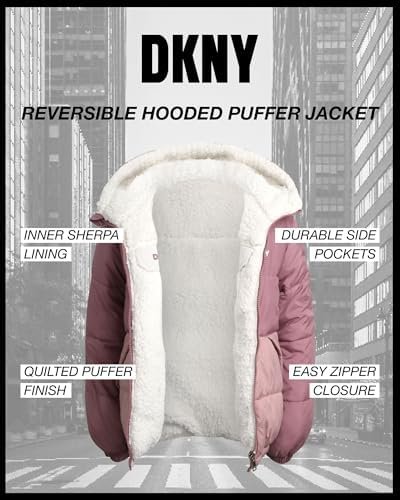DKNY Girls' Reversible Puffer Jacket - Quilted Bubble to She...