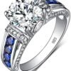 Moissanite Rings for Women 1 CT Round Cut Blue Wedding Ring ...