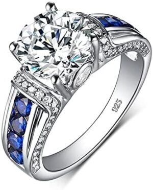 Moissanite Rings for Women 1 CT Round Cut Blue Wedding Moissanite Rings for Women 1 CT Round Cut Blue Wedding Ring ...