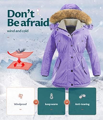 CREATMO US Girl's Long Winter Warm Parka Sherpa Trimmed Coll...