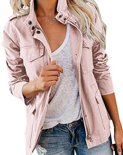 Soulomelody Women Military Anorak Jackets Zip Up Snap Button...