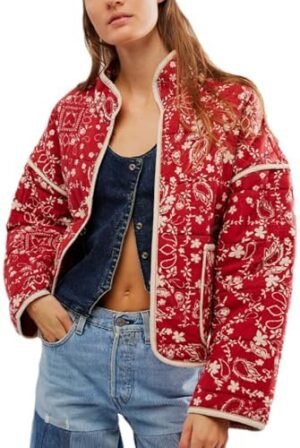 VAOYIU Women's Cropped Puffer Jacket Vintage Cardigan Floral... VAOYIU Women's Cropped Puffer Jacket Vintage Cardigan Floral...