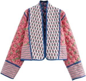 Wyeysyt Women's Cropped Puffer Quilted Jacket Cardigan Flora... Wyeysyt Women's Cropped Puffer Quilted Jacket Cardigan Flora...
