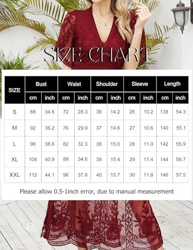 Eleter Women's Deep V-Neck Lace Romper Short Sleeve Long Dre...