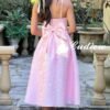 Cudiew Satin Jacquard Prom Dress Bow on Back Tea Length Cors...