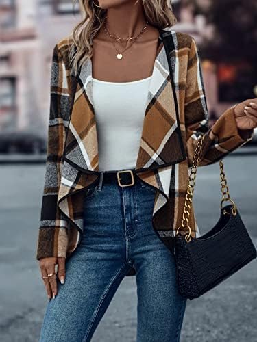 GORGLITTER Women's Plaid Open Front Waterfall Long Sleeve Co...