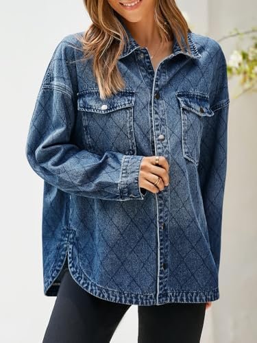 Tankaneo Womens Oversized Denim Jackets Trendy Diamond Quilt...