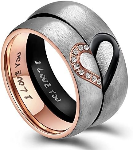 ANAZOZ His & Hers Real Love Heart Promise Ring Stainless Ste...