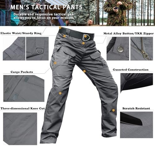 Men's Stretch Tactical Pants Water Resistant Ripstop Cargo P...