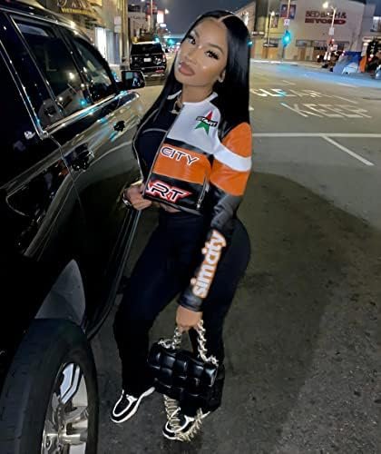 VOIKERDR Leather Jacket Women Zipper Moto Biker Short Leathe...