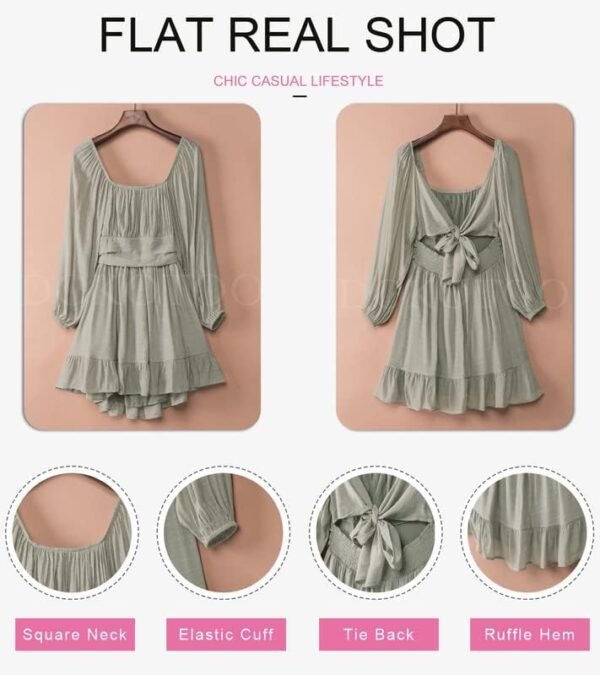 Dokotoo Womens Dress Long Lantern Sleeve Square Neck Tie Bac...