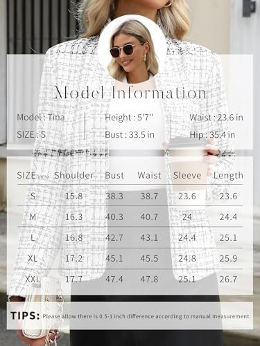 ELLEVEN Womens' Tweed Blazer Long Sleeve Jacket Notch Collar...