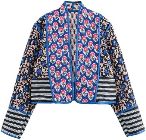 Wyeysyt Women's Cropped Puffer Quilted Jacket Cardigan Flora...