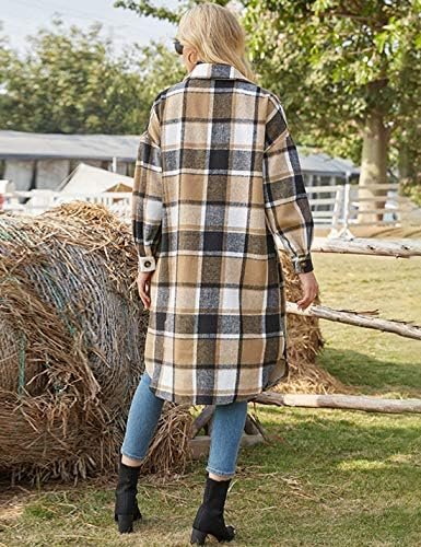 PUWEI Women's Casual Lapel Button Down Long Plaid Shirt Coat...