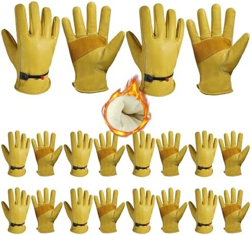 HLDD HANDLANDY Winter Leather Work Gloves, Warm Cowhide Glov...