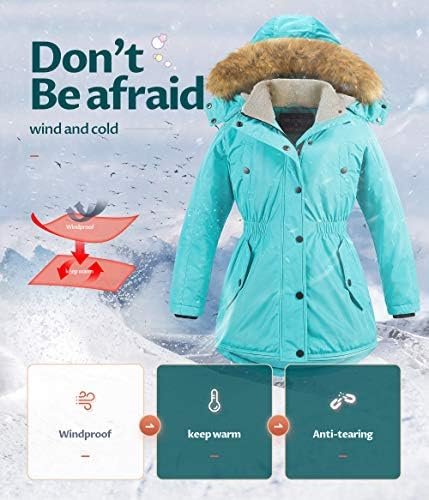 CREATMO US Girl's Long Winter Warm Parka Sherpa Trimmed Coll...